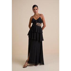 Lulus Dalena Black Ruffled Lace Maxi Dress - Size L